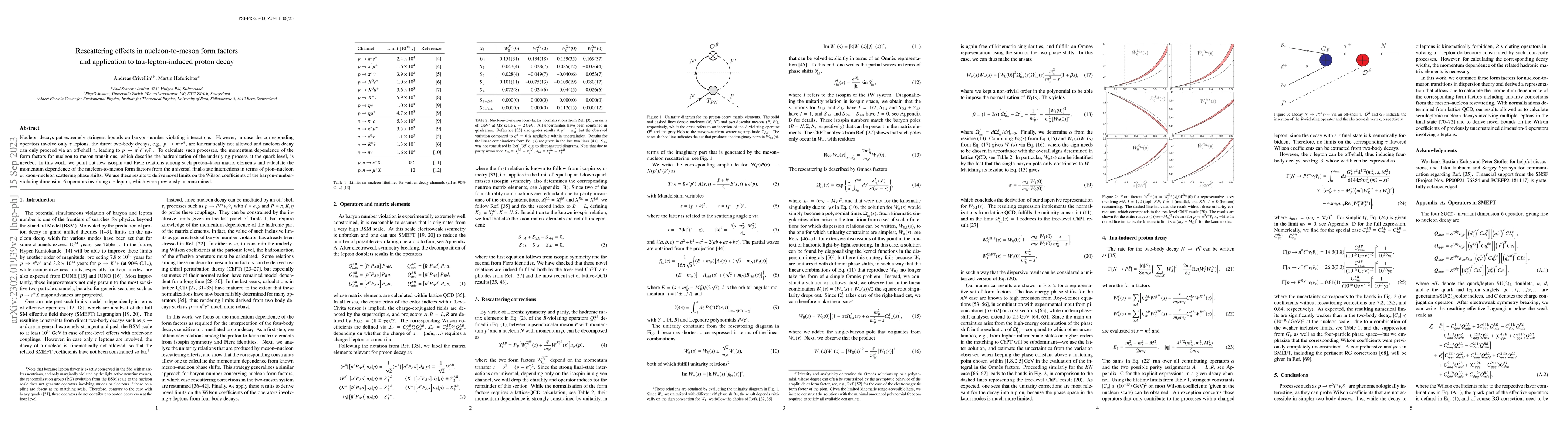 Thumbnail for Rescattering effects in nucleon-to-meson form factors and application to
  tau-lepton-induced proton decay
