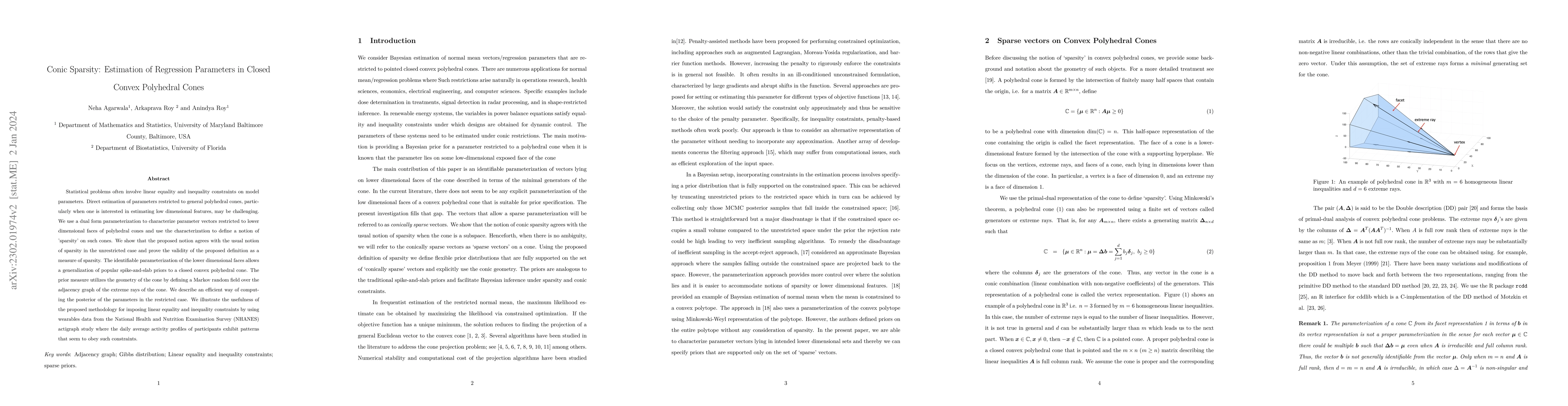 Thumbnail for Conic Sparsity: Estimation of Regression Parameters in Closed Convex
  Polyhedral Cones