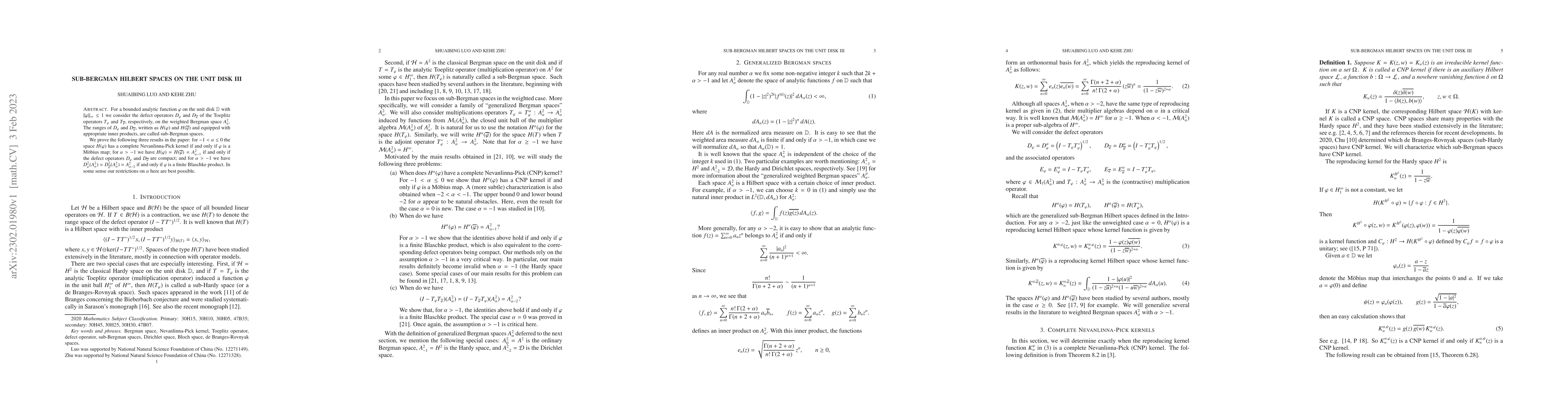 Thumbnail for Sub-Bergman Hilbert spaces on the unit disk III