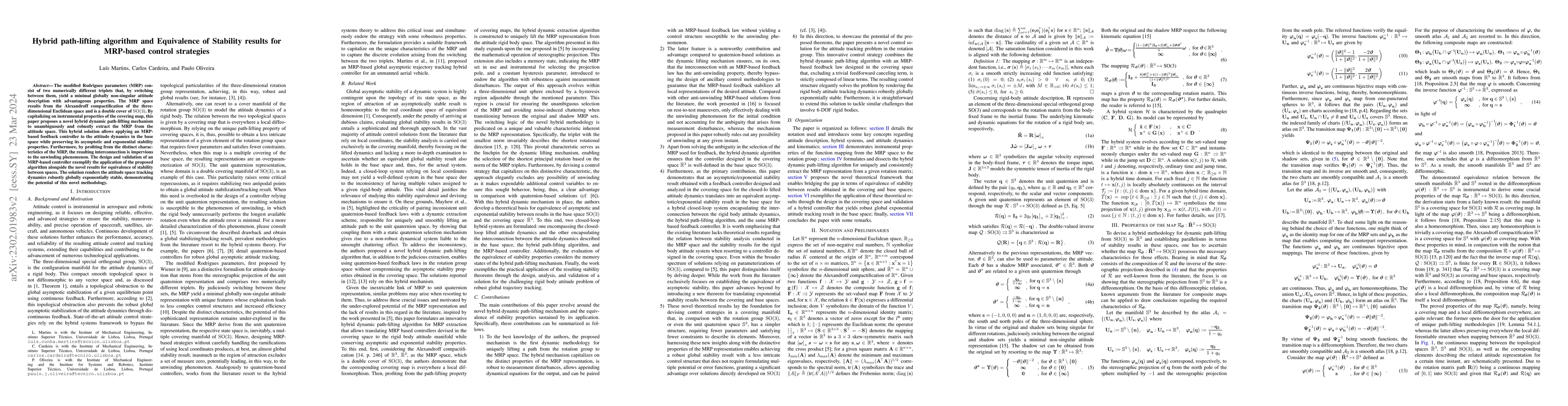 Thumbnail for Hybrid path-lifting algorithm and Equivalence of Stability results for
  MRP-based control strategies