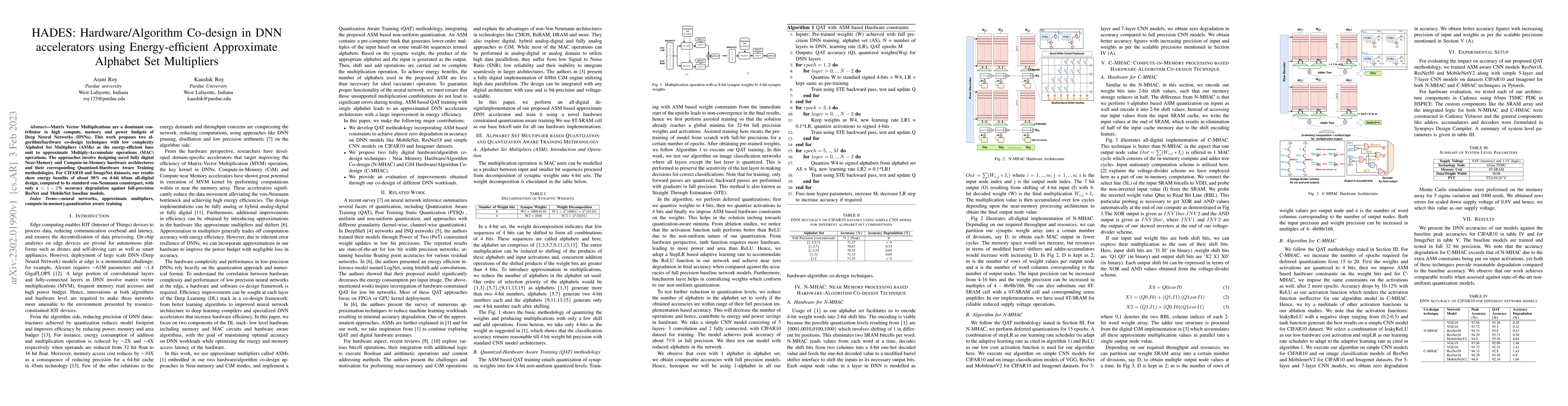Thumbnail for HADES: Hardware/Algorithm Co-design in DNN accelerators using
  Energy-efficient Approximate Alphabet Set Multipliers
