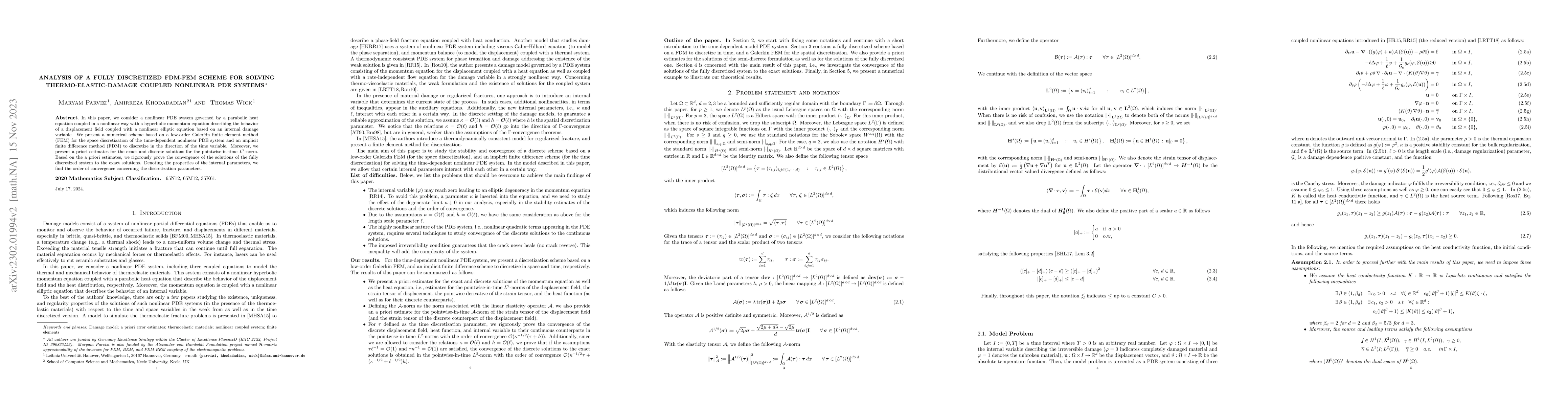 Thumbnail for Analysis of a fully discretized FDM-FEM scheme for solving
  thermo-elastic-damage coupled nonlinear PDE systems