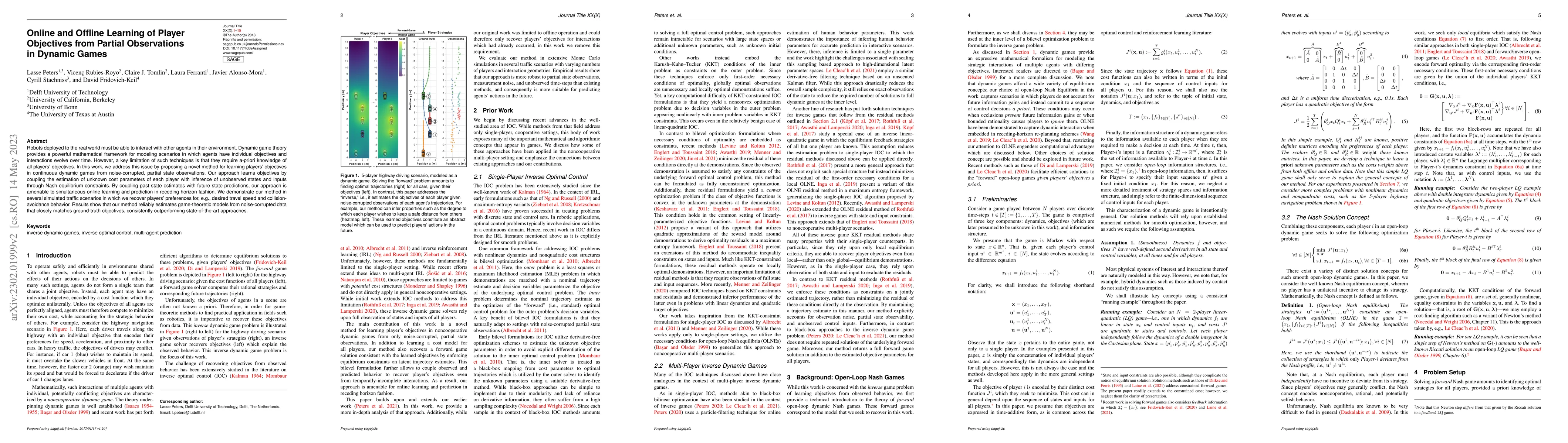 Thumbnail for Online and Offline Learning of Player Objectives from Partial
  Observations in Dynamic Games