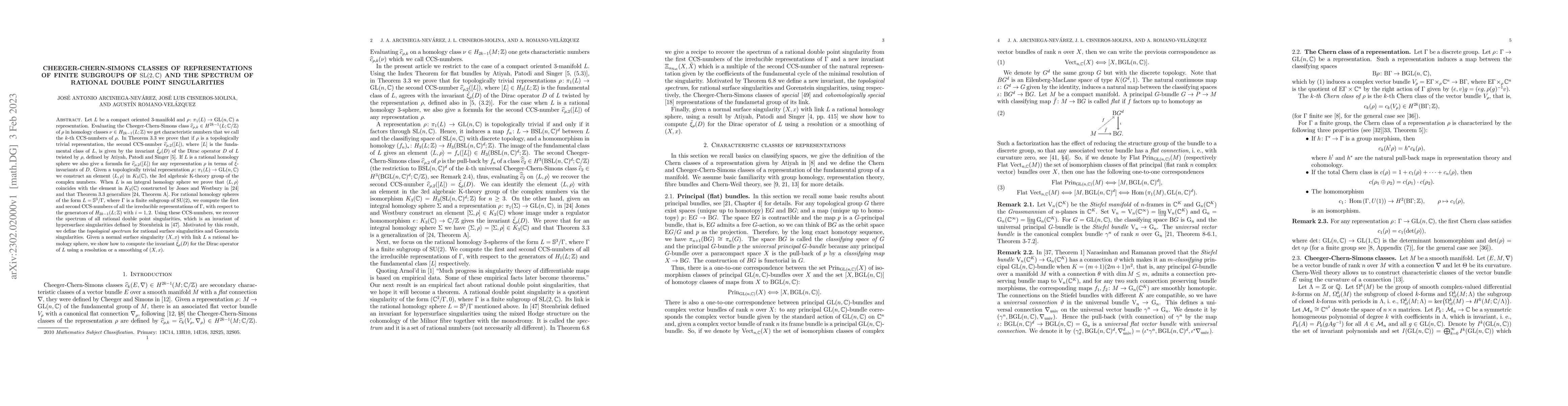 Thumbnail for Cheeger-Chern-Simons classes of representations of finite subgroups of
  $\mathrm{SL}(2,\mathbb{C})$ and the spectrum of rational double point
  singularities