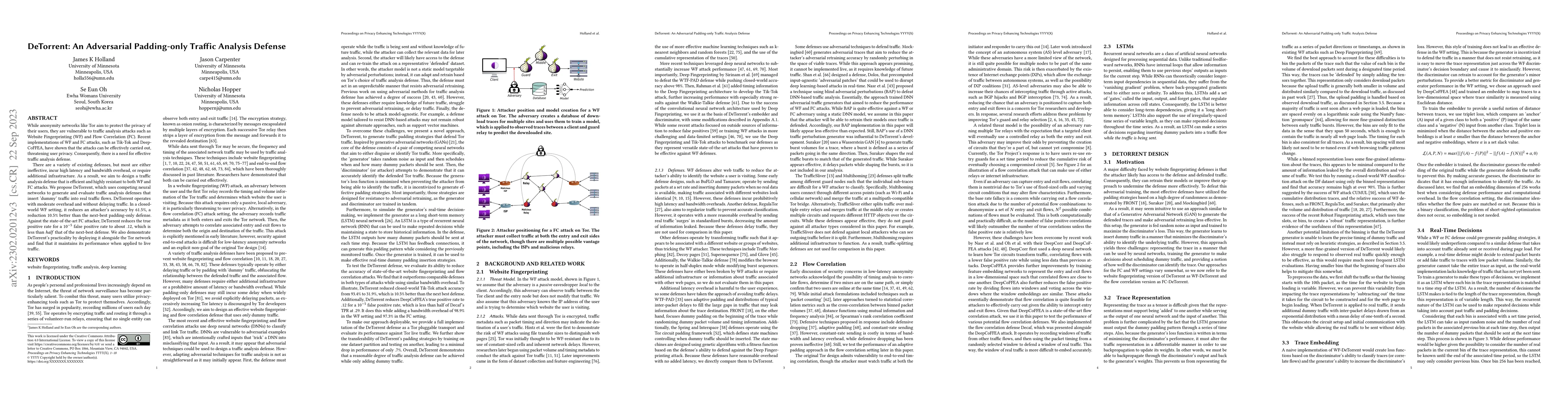 Thumbnail for DeTorrent: An Adversarial Padding-only Traffic Analysis Defense