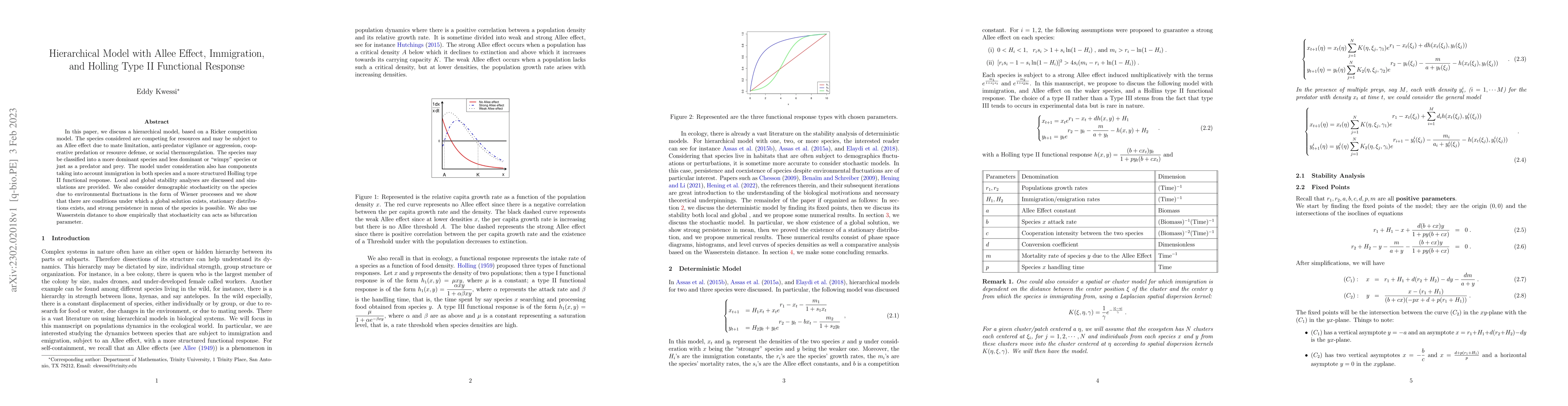 Thumbnail for Hierarchical Model with Allee Effect, Immigration, and Holling Type II
  Functional Response