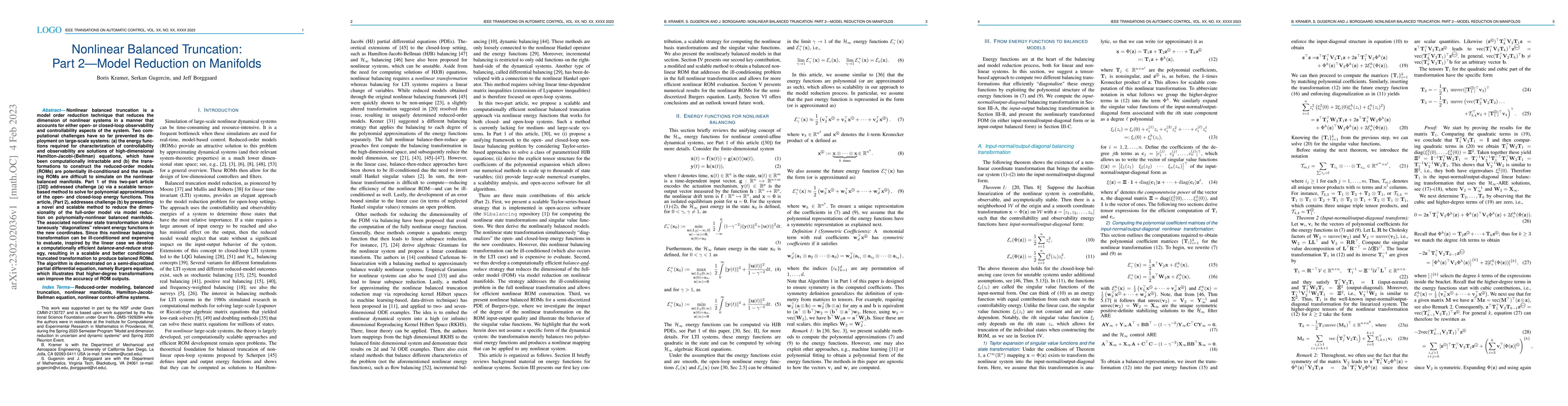 Thumbnail for Nonlinear Balanced Truncation: Part 2 -- Model Reduction on Manifolds