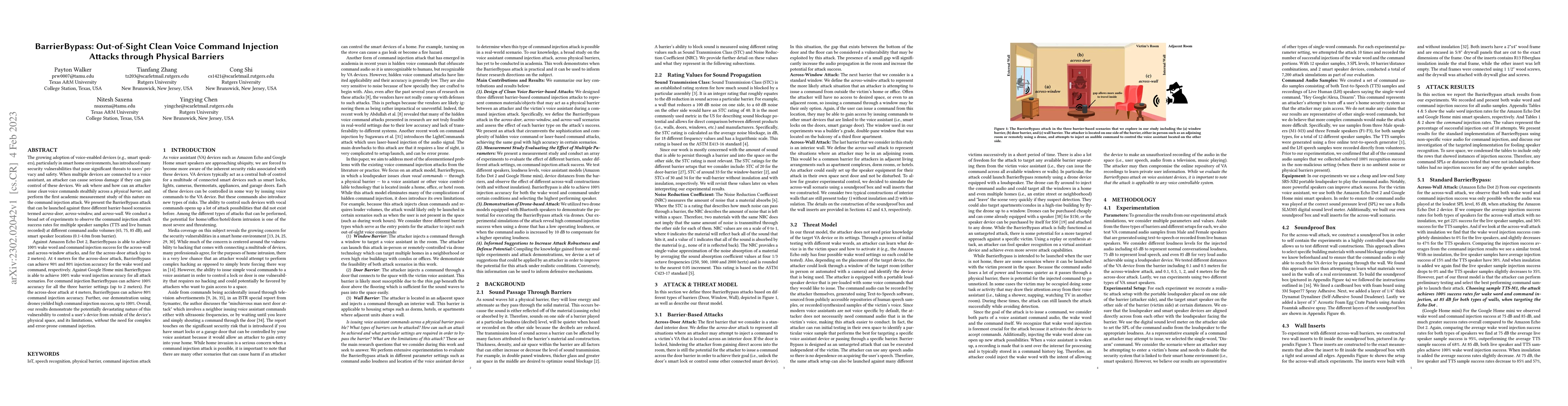 Thumbnail for BarrierBypass: Out-of-Sight Clean Voice Command Injection Attacks
  through Physical Barriers