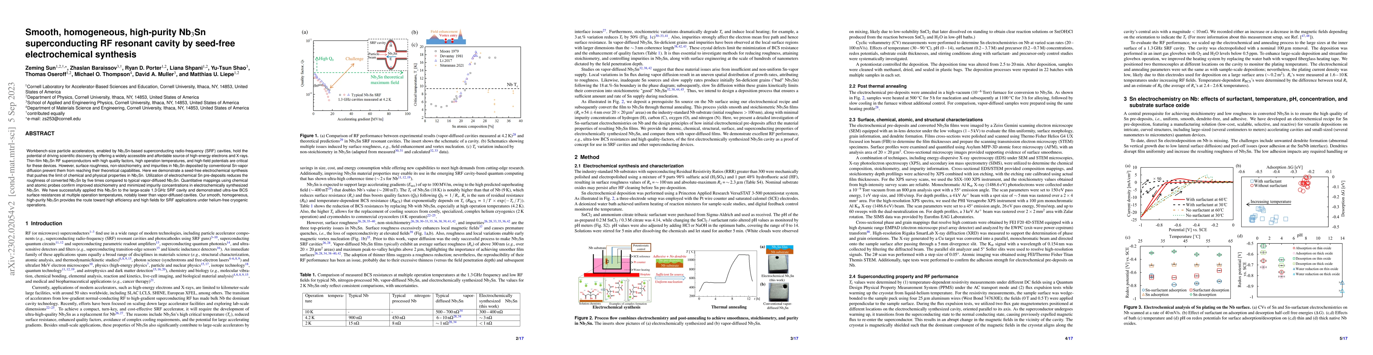 Thumbnail for Smooth, homogeneous, high-purity Nb3Sn superconducting RF resonant
  cavity by seed-free electrochemical synthesis
