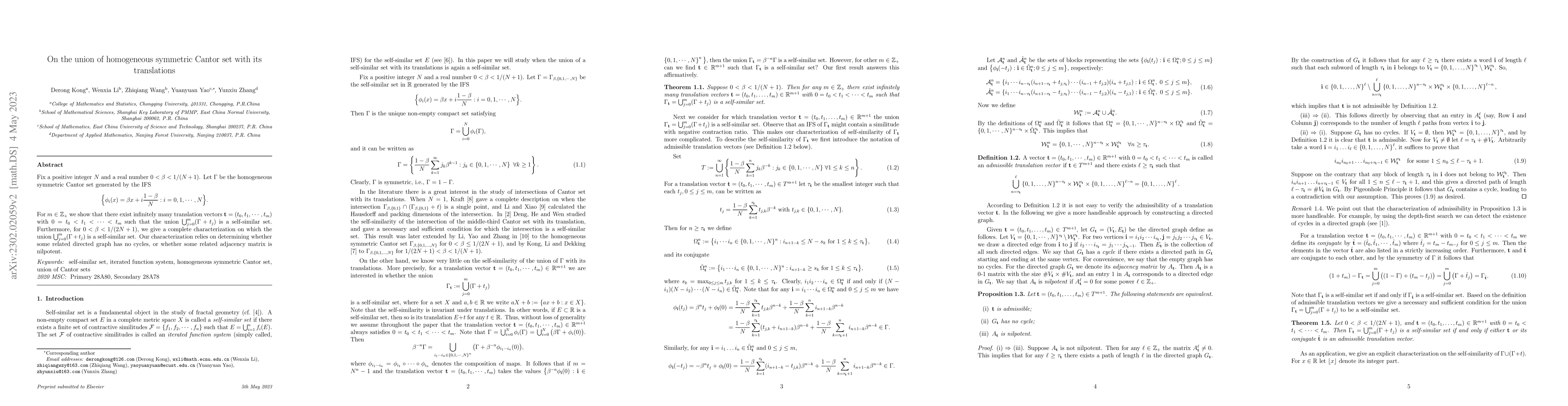 Thumbnail for On the union of homogeneous symmetric Cantor set with its translations