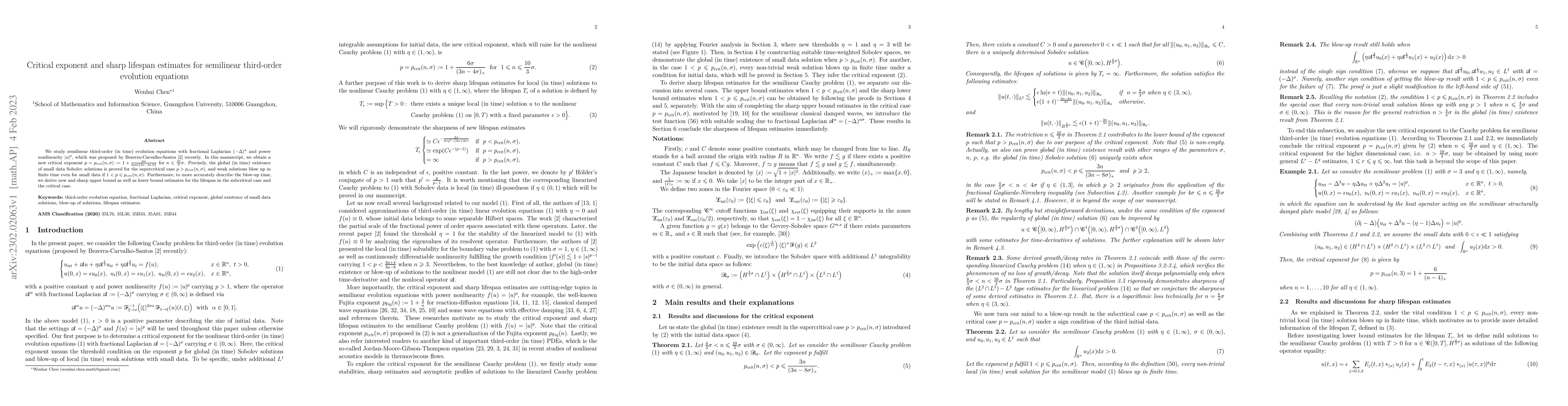 Thumbnail for Critical exponent and sharp lifespan estimates for semilinear
  third-order evolution equations