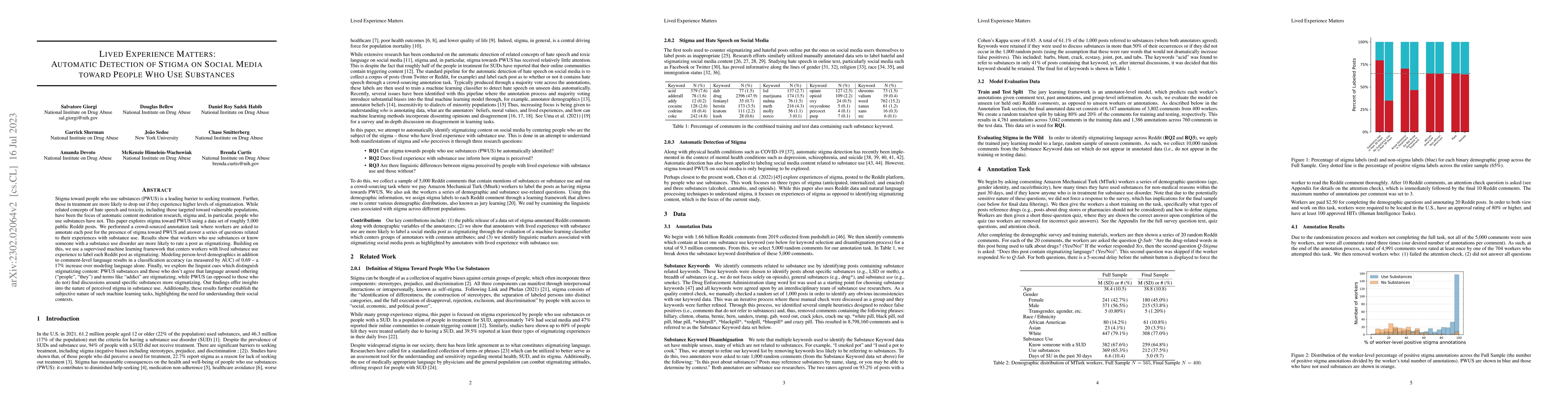 Thumbnail for Lived Experience Matters: Automatic Detection of Stigma on Social Media
  Toward People Who Use Substances