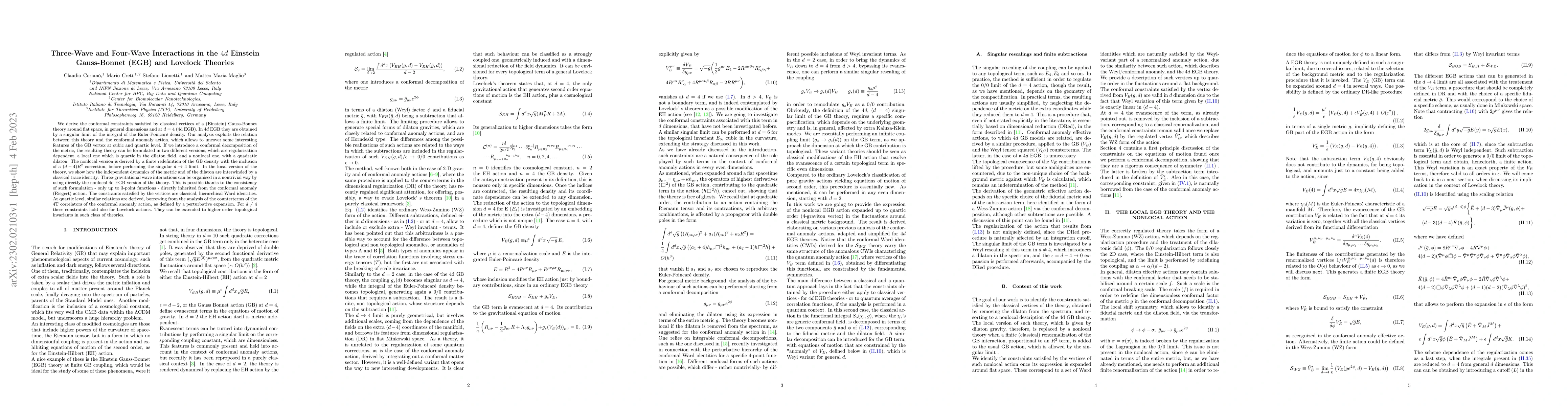 Thumbnail for Three-Wave and Four-Wave Interactions in the $4d$ Einstein Gauss-Bonnet
  (EGB) and Lovelock Theories