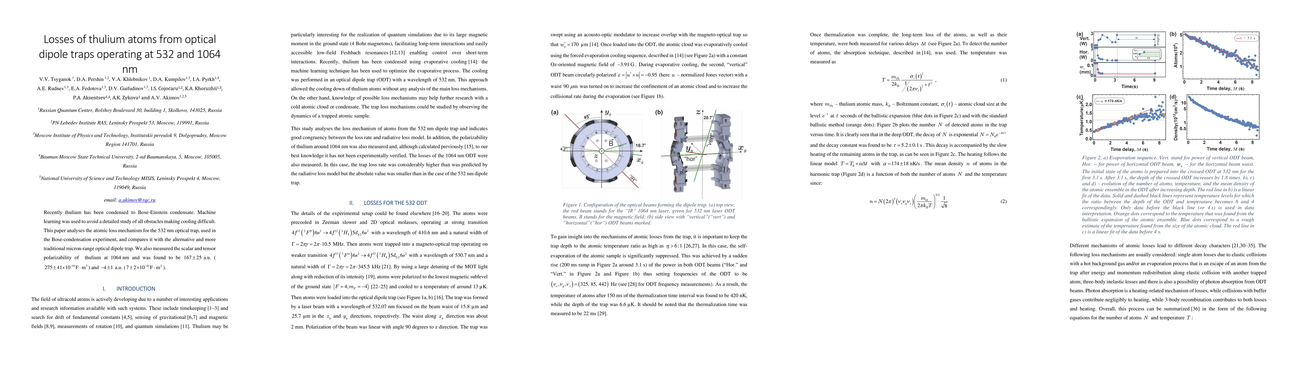 Thumbnail for Losses of thulium atoms from optical dipole traps operating at 532 and
  1064 nm