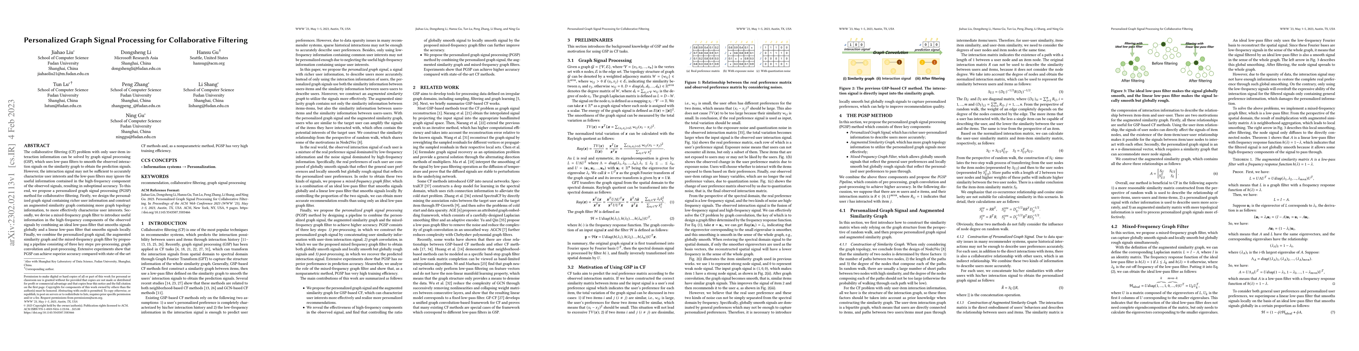 Thumbnail for Personalized Graph Signal Processing for Collaborative Filtering