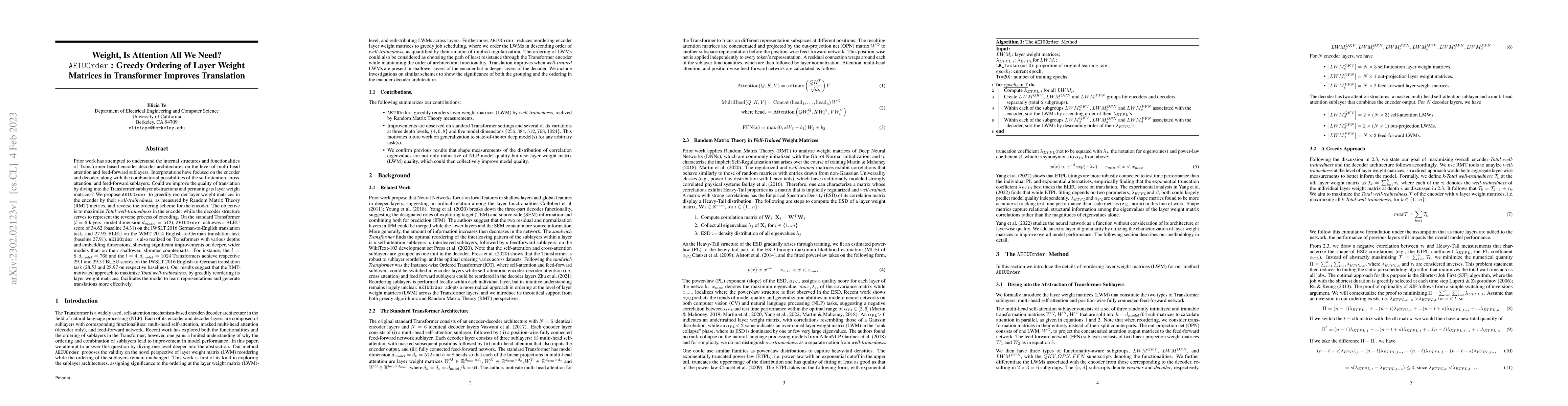 Thumbnail for Greedy Ordering of Layer Weight Matrices in Transformers Improves
  Translation