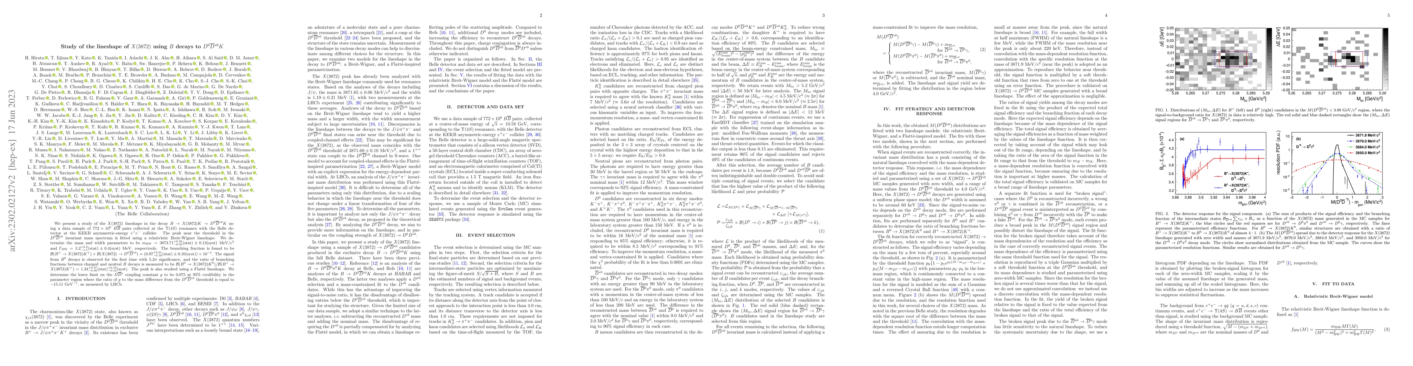 Thumbnail for Study of the lineshape of $X(3872)$ using $B$ decays to
  $D^0\overline{D}{}^{*0}K$