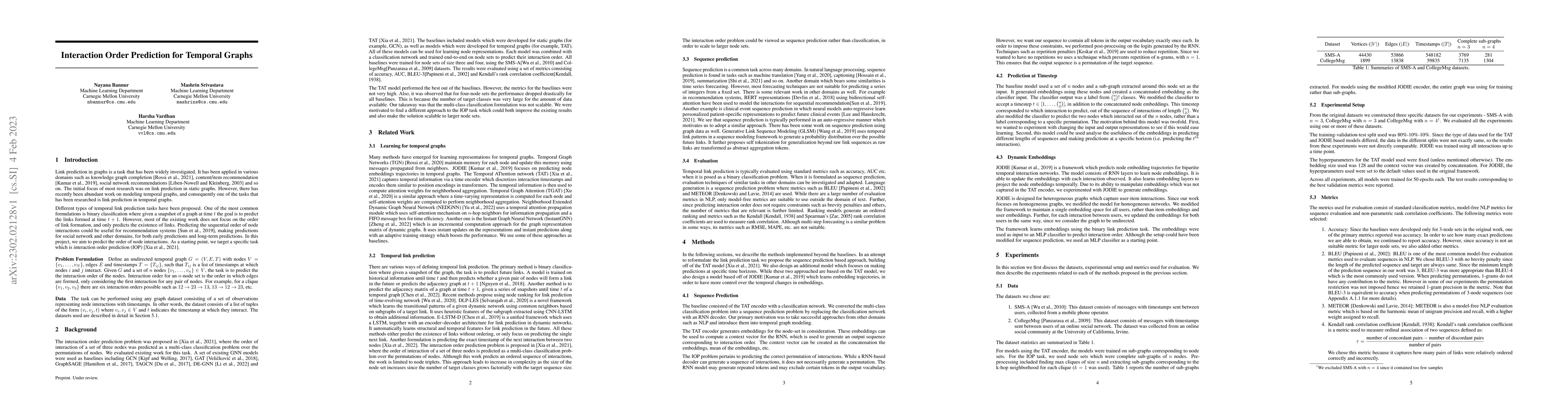 Thumbnail for Interaction Order Prediction for Temporal Graphs