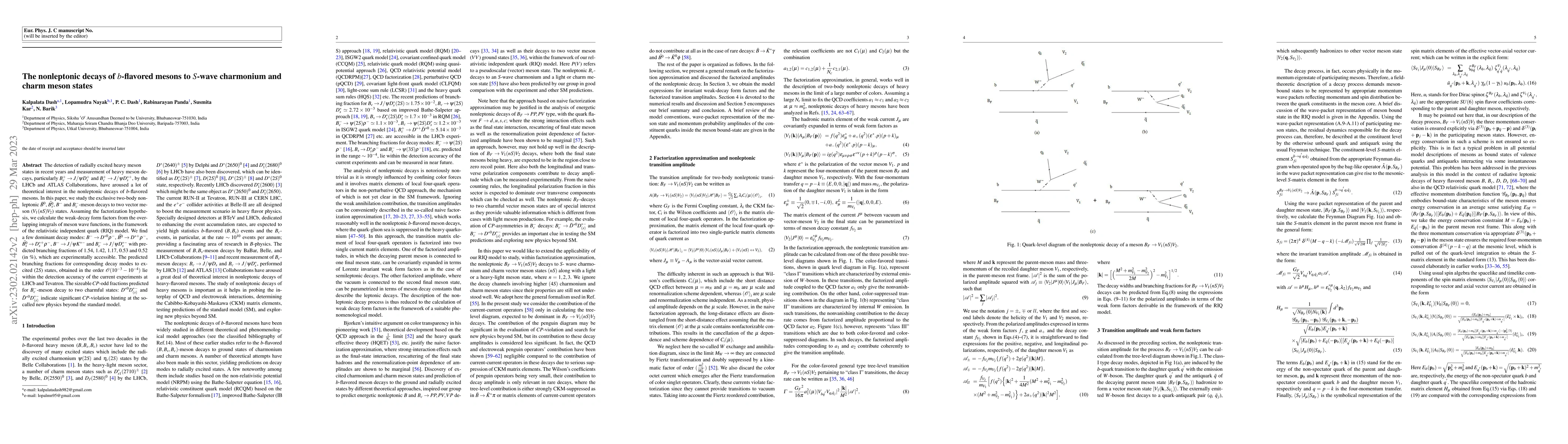Thumbnail for The nonleptonic decays of $b$-flavored mesons to $S$-wave charmonium and
  charm meson states