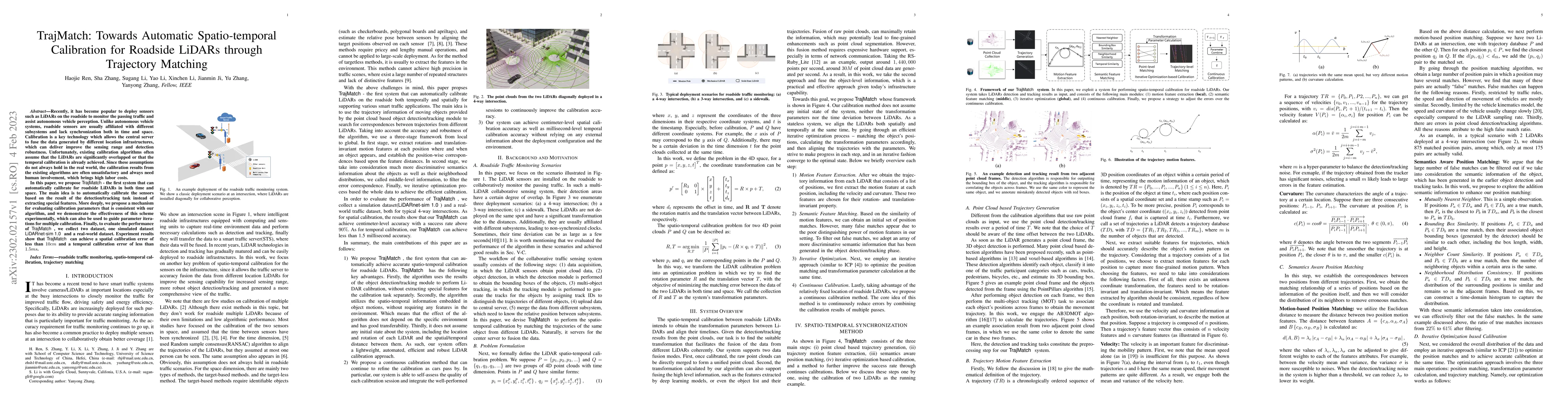 Thumbnail for TrajMatch: Towards Automatic Spatio-temporal Calibration for Roadside
  LiDARs through Trajectory Matching