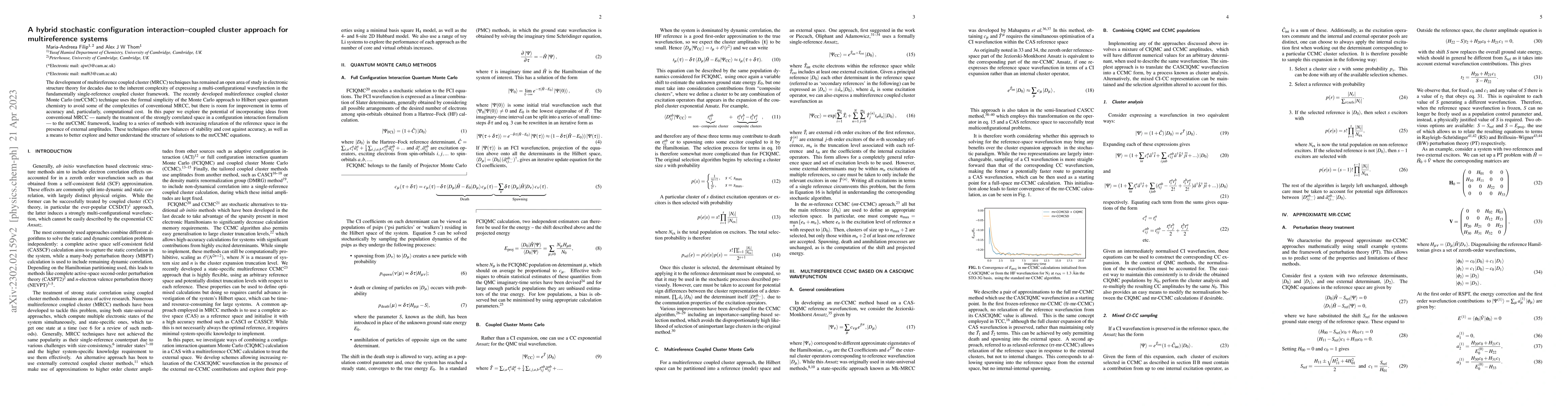 Thumbnail for A hybrid stochastic configuration interaction-coupled cluster approach
  for multireference systems