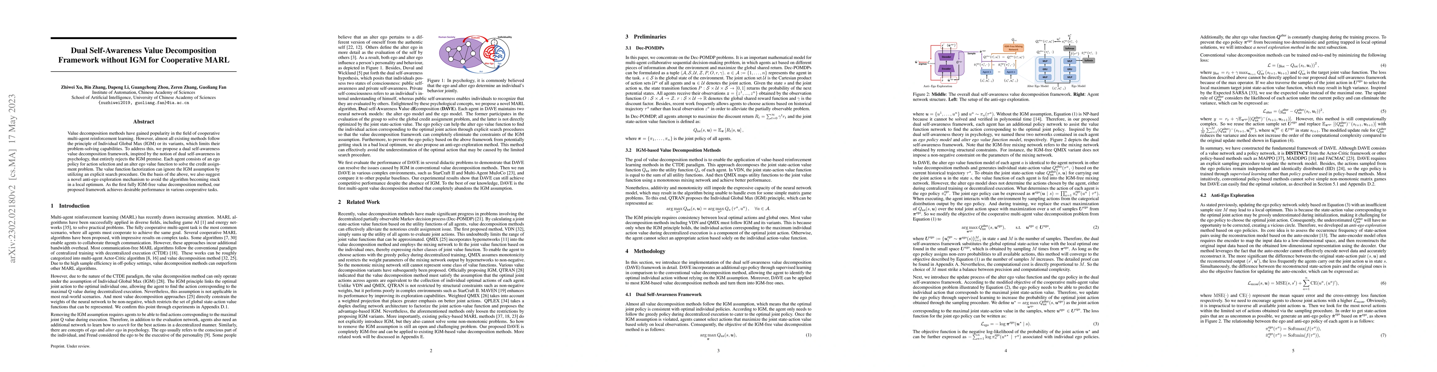Thumbnail for Dual Self-Awareness Value Decomposition Framework without Individual
  Global Max for Cooperative Multi-Agent Reinforcement Learning