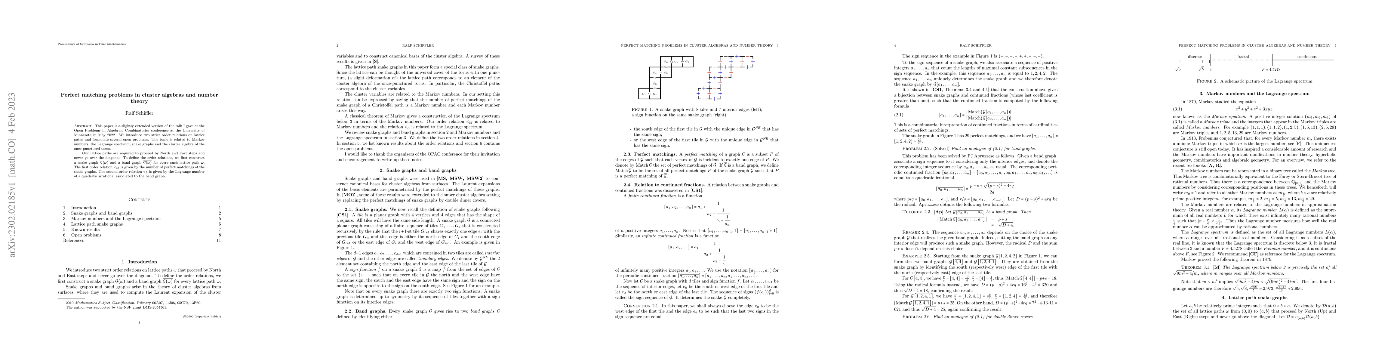 Thumbnail for Perfect matching problems in cluster algebras and number theory