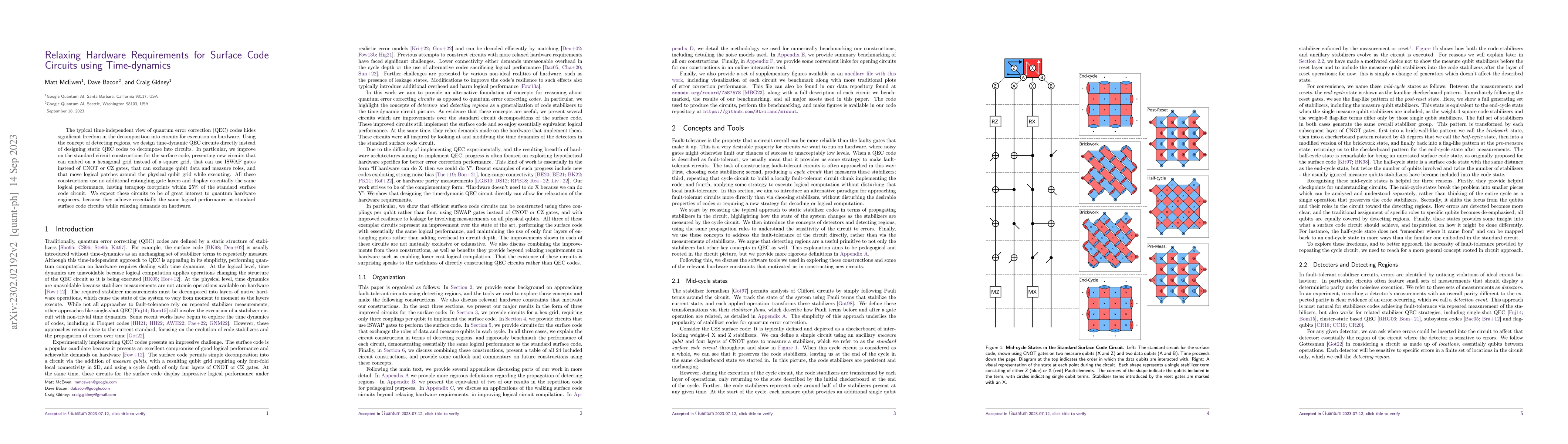 Thumbnail for Relaxing Hardware Requirements for Surface Code Circuits using
  Time-dynamics