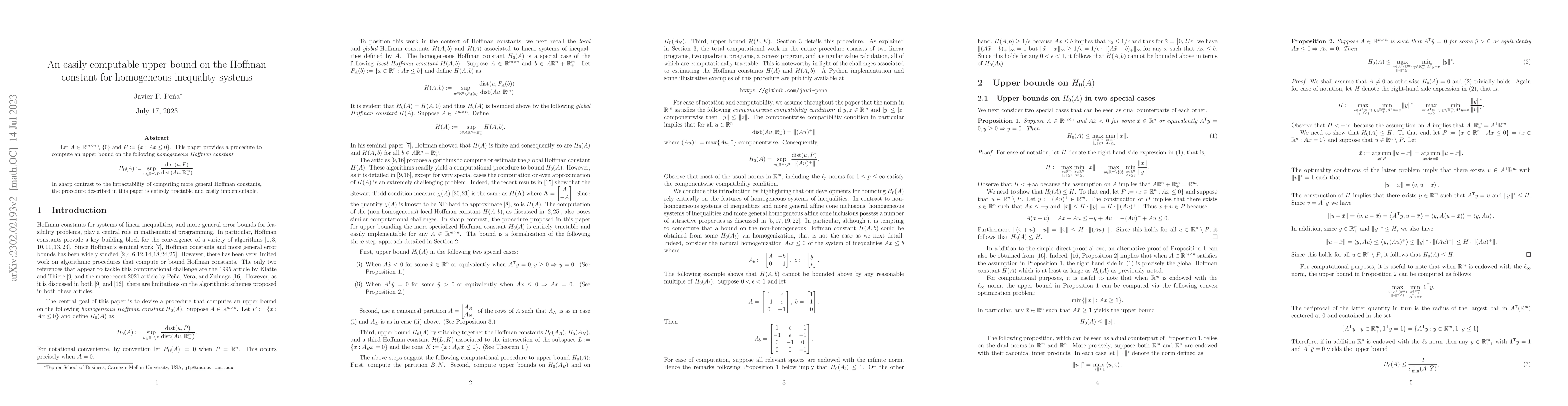 Thumbnail for An easily computable upper bound on the Hoffman constant for homogeneous
  inequality systems