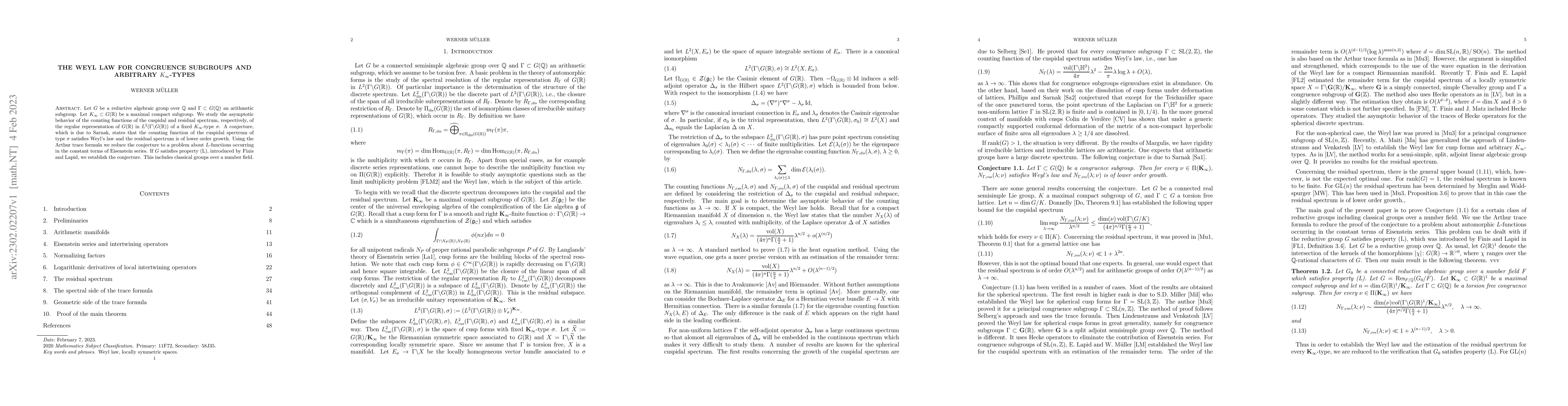 Thumbnail for The Weyl law for congruence subgroups and arbitrary $K_\infty$-types
