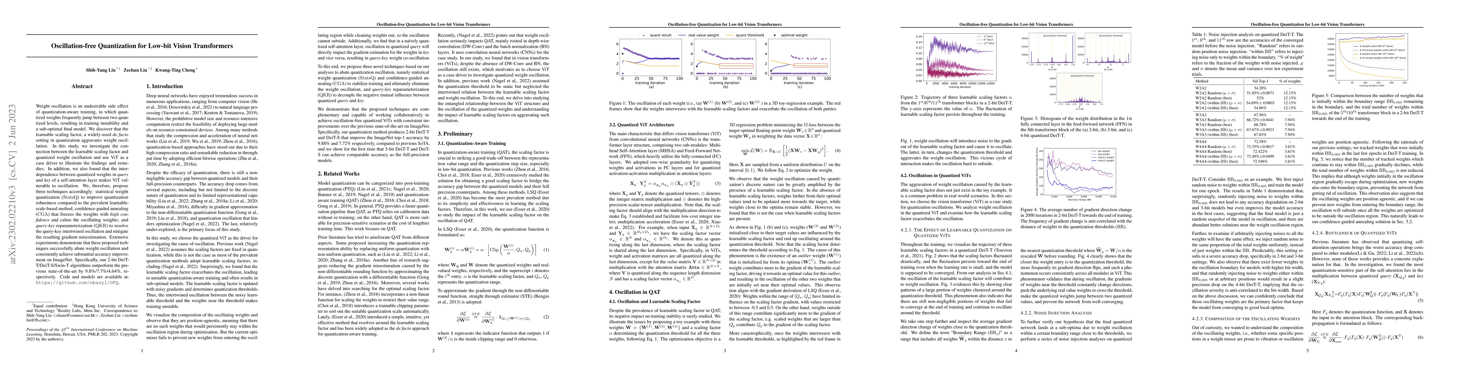 Thumbnail for Oscillation-free Quantization for Low-bit Vision Transformers