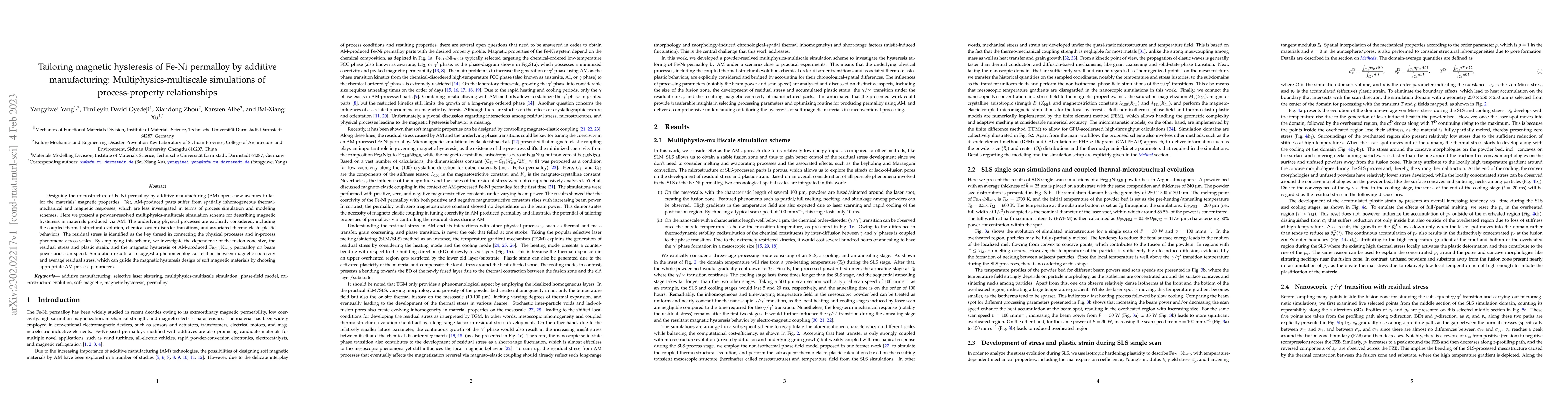 Thumbnail for Tailoring magnetic hysteresis of Fe-Ni permalloy by additive
  manufacturing: Multiphysics-multiscale simulations of process-property
  relationships