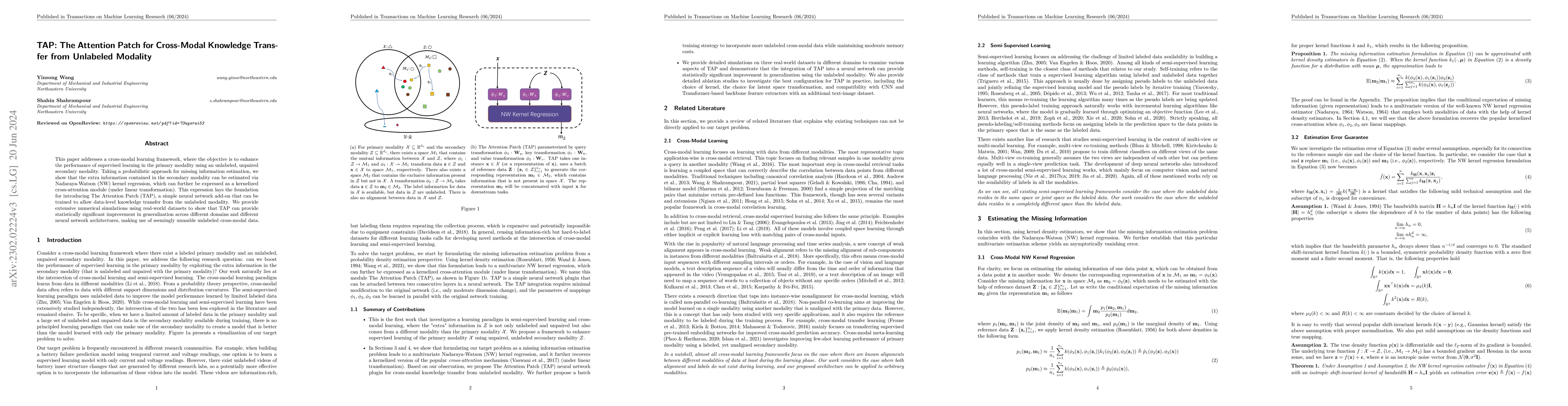 Thumbnail for TAP: The Attention Patch for Cross-Modal Knowledge Transfer from
  Unlabeled Modality
