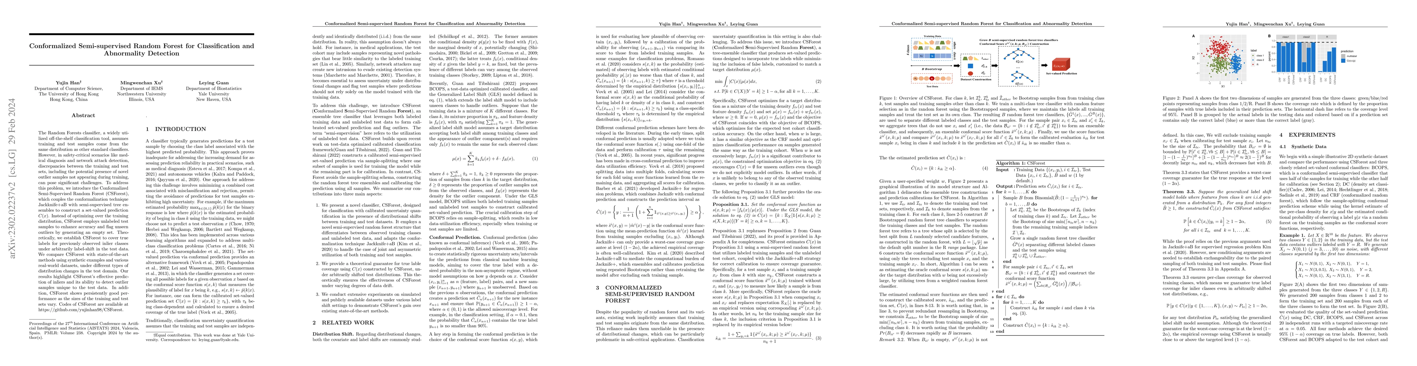 Thumbnail for Conformalized Semi-supervised Random Forest for Classification and
  Abnormality Detection