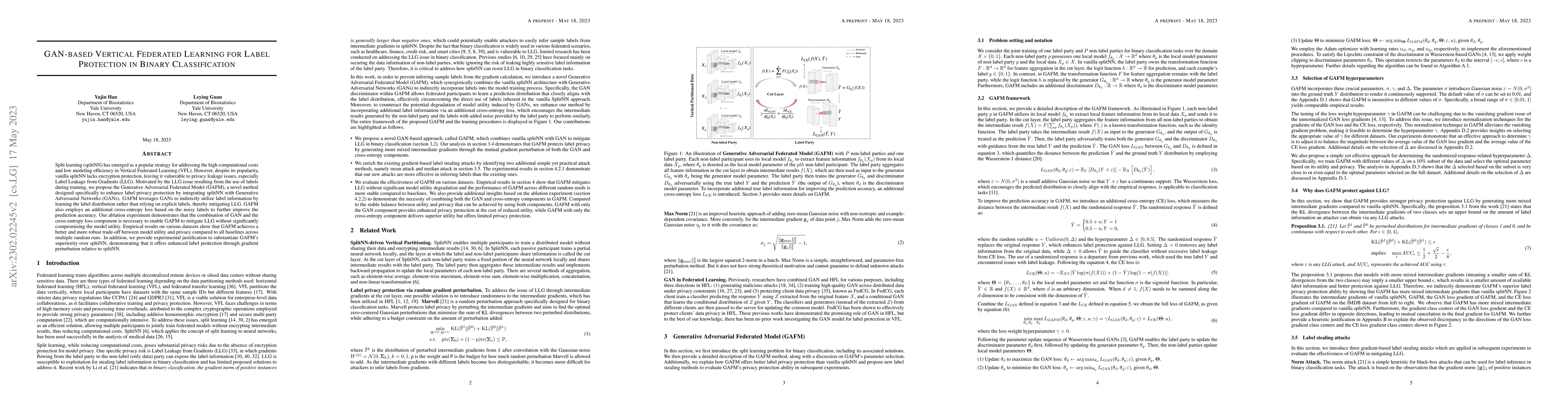 Thumbnail for GAN-based Vertical Federated Learning for Label Protection in Binary
  Classification