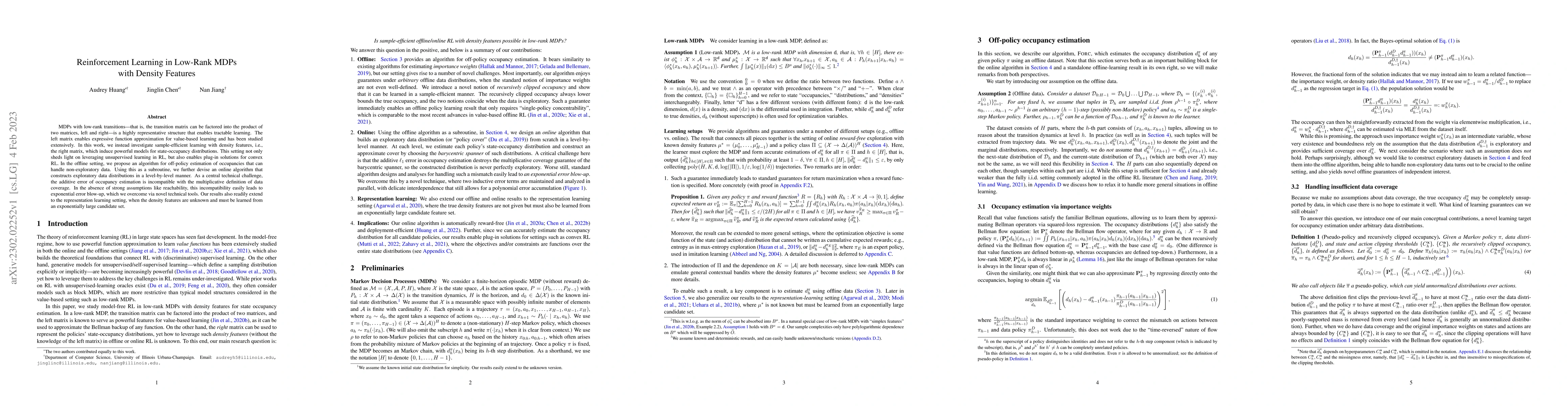 Thumbnail for Reinforcement Learning in Low-Rank MDPs with Density Features