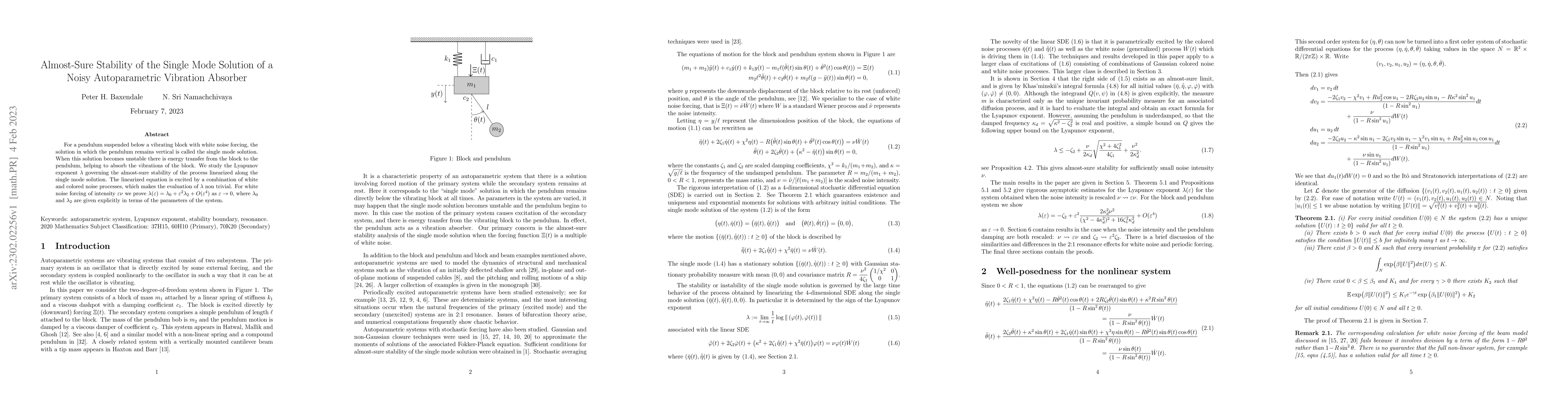 Thumbnail for Almost-Sure Stability of the Single Mode Solution of a Noisy Nonlinear
  Autoparametric System