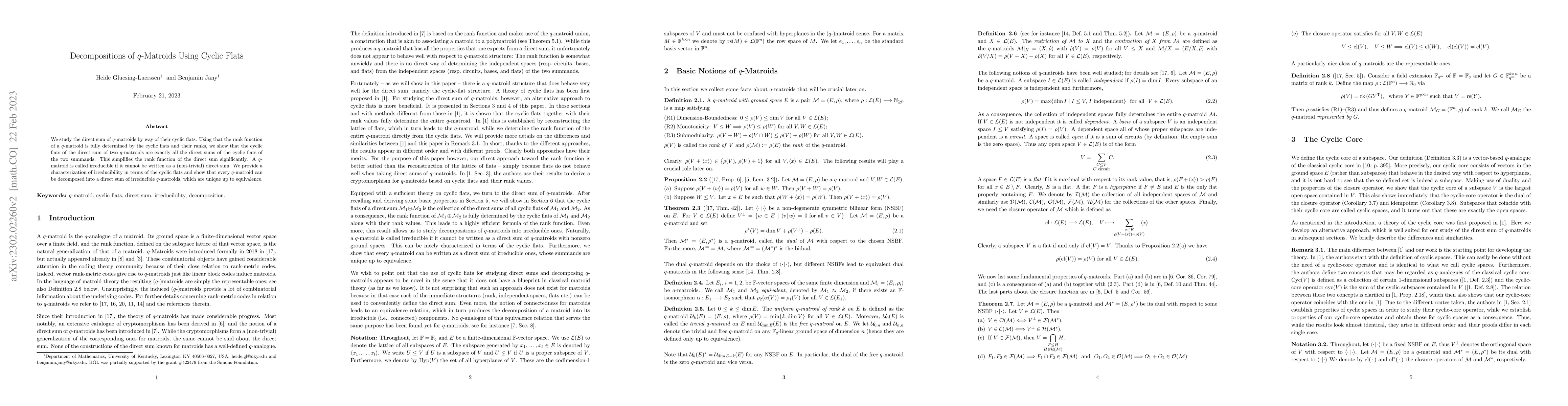 Thumbnail for Decompositions of q-Matroids Using Cyclic Flats