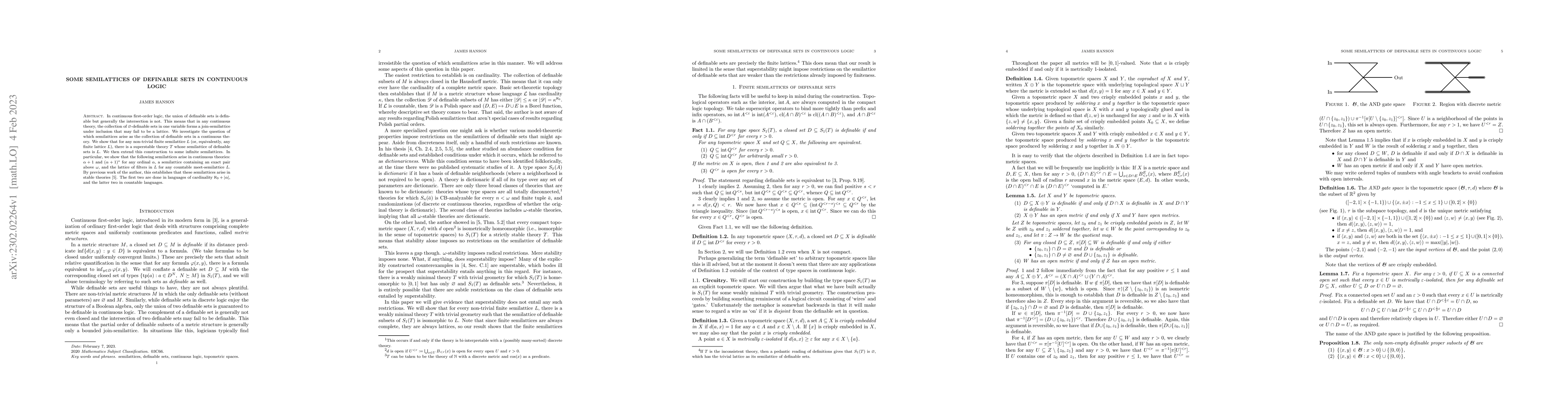 Thumbnail for Some semilattices of definable sets in continuous logic