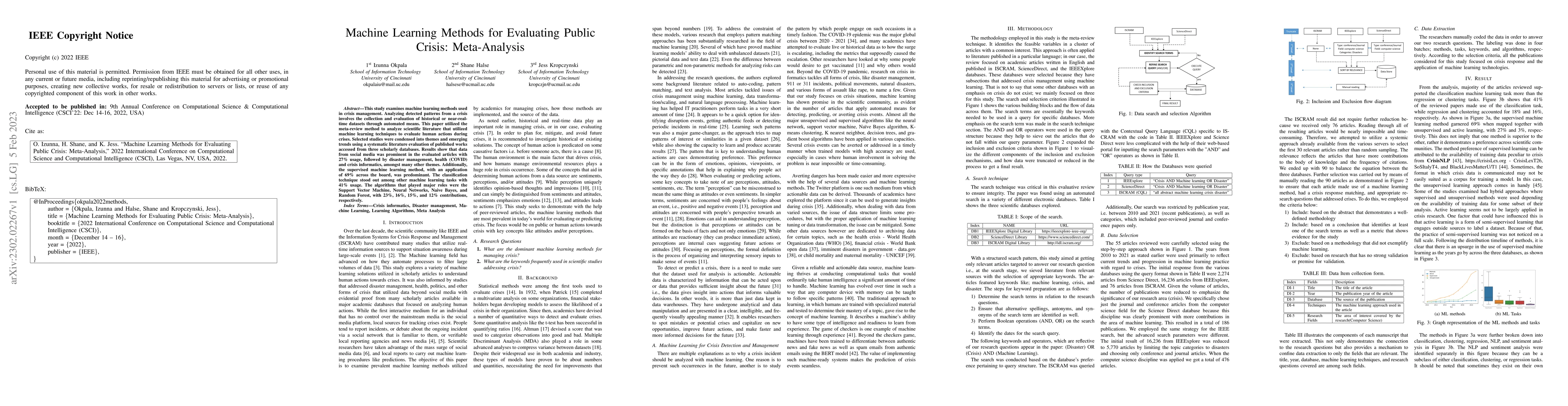 Thumbnail for Machine Learning Methods for Evaluating Public Crisis: Meta-Analysis