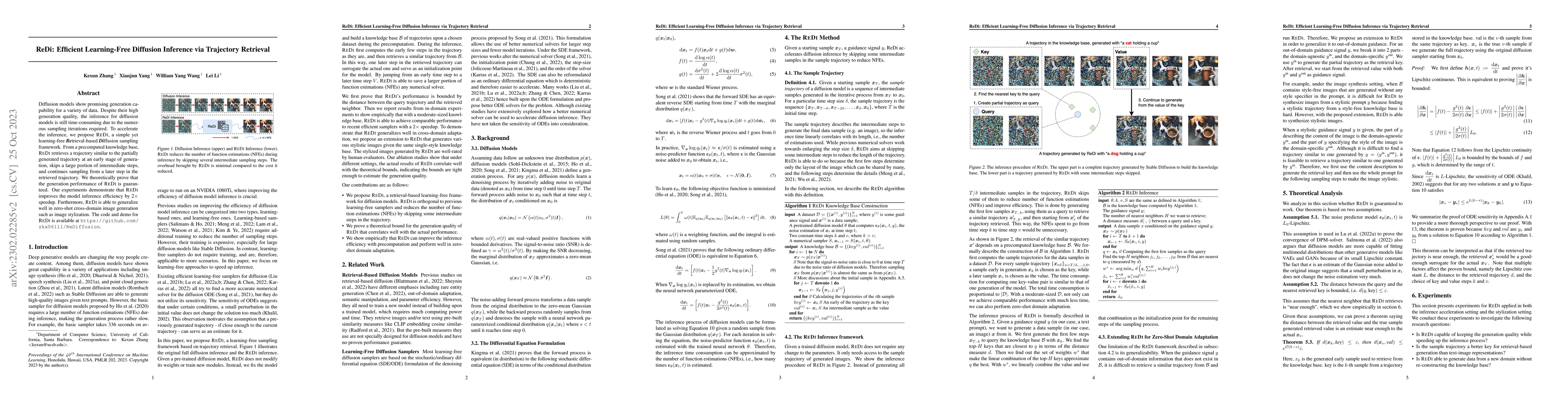 Thumbnail for ReDi: Efficient Learning-Free Diffusion Inference via Trajectory
  Retrieval