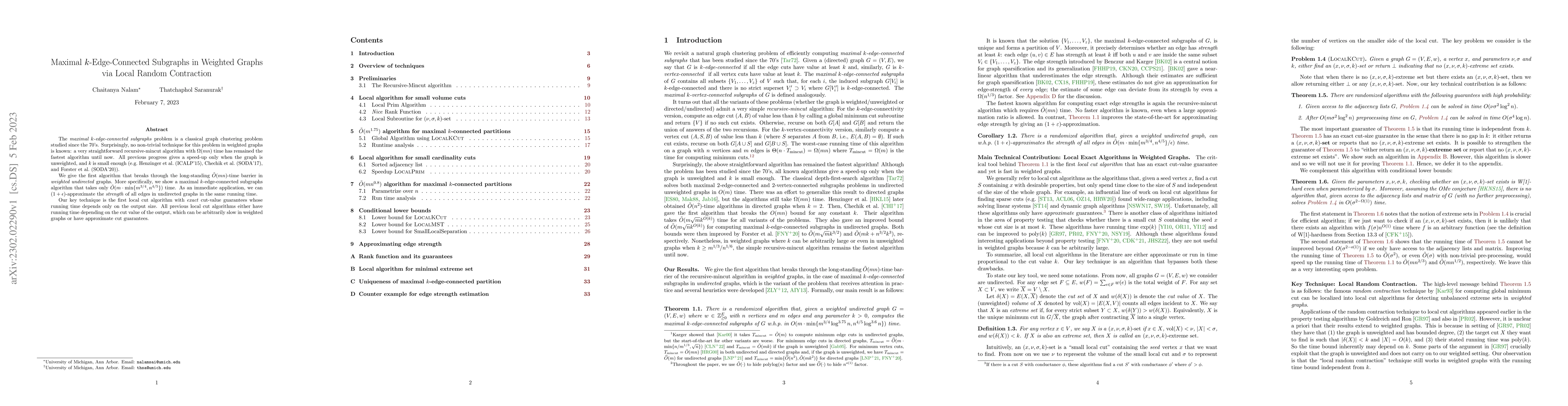 Thumbnail for Maximal $k$-Edge-Connected Subgraphs in Weighted Graphs via Local Random
  Contraction