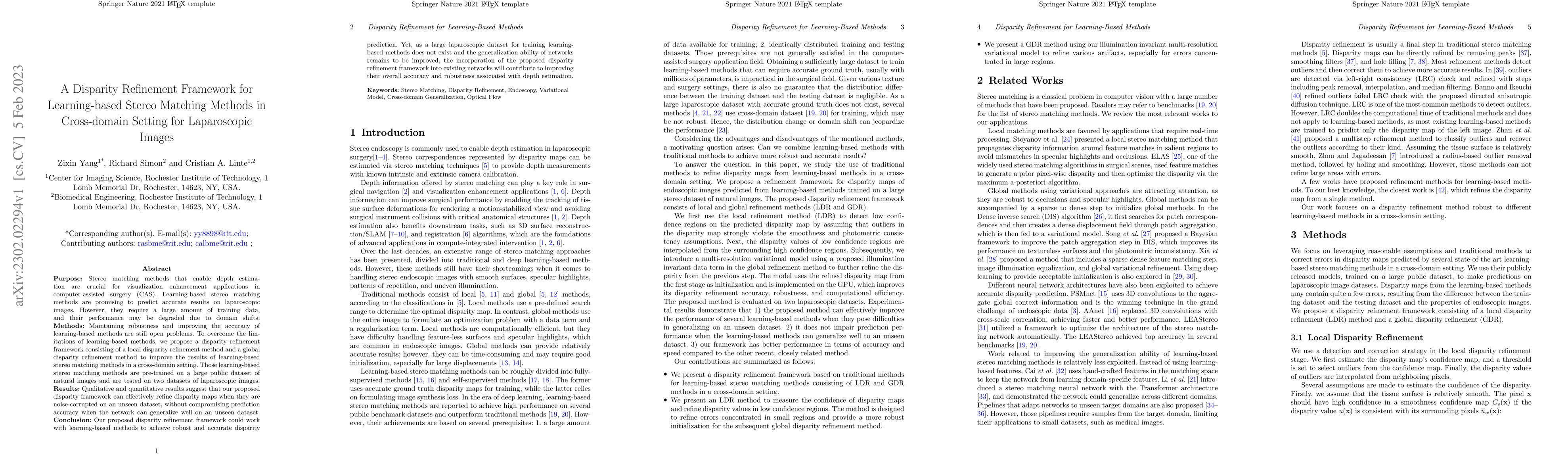 Thumbnail for A Disparity Refinement Framework for Learning-based Stereo Matching
  Methods in Cross-domain Setting for Laparoscopic Images