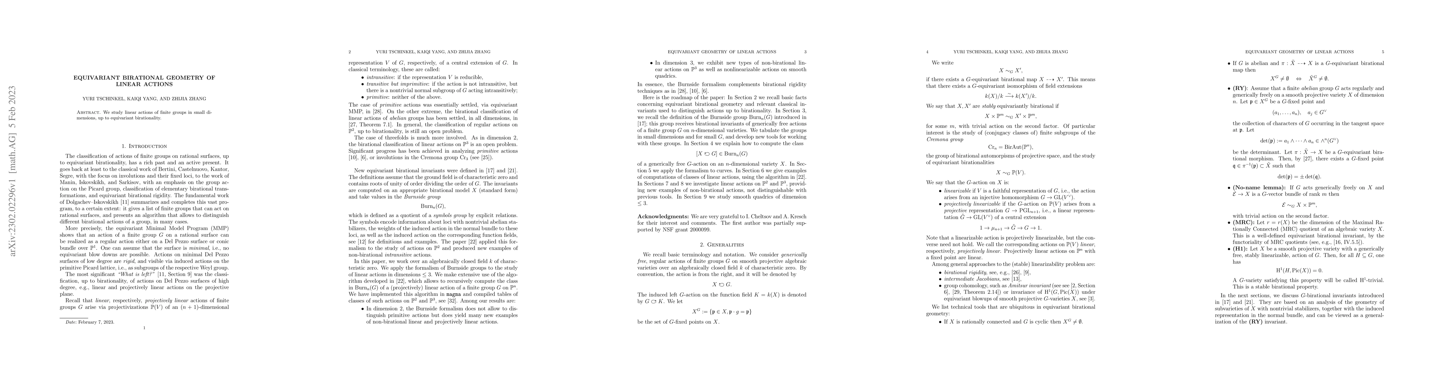 Thumbnail for Equivariant birational geometry of linear actions