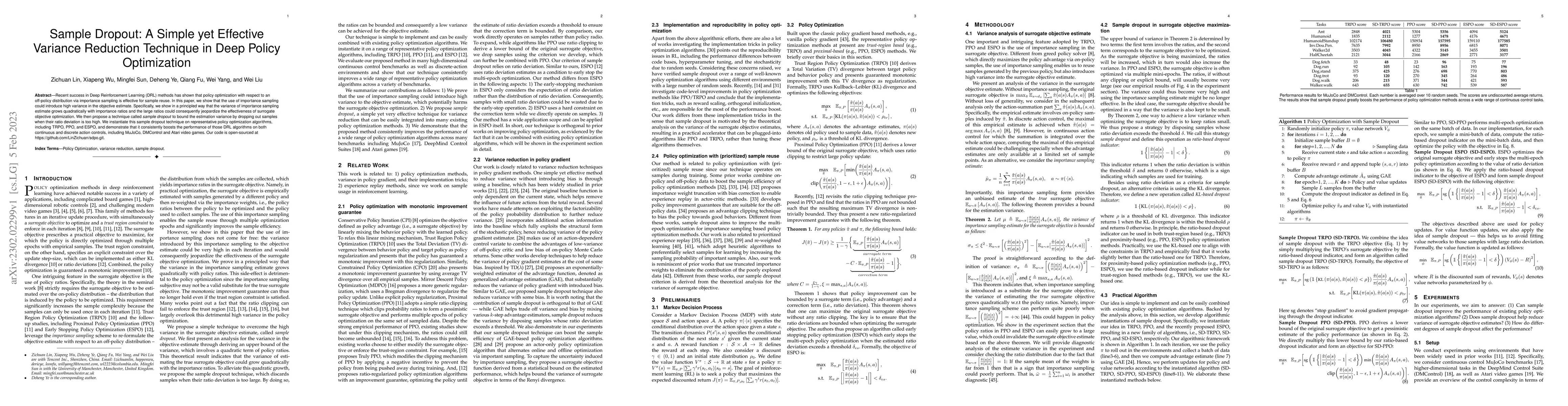 Thumbnail for Sample Dropout: A Simple yet Effective Variance Reduction Technique in
  Deep Policy Optimization