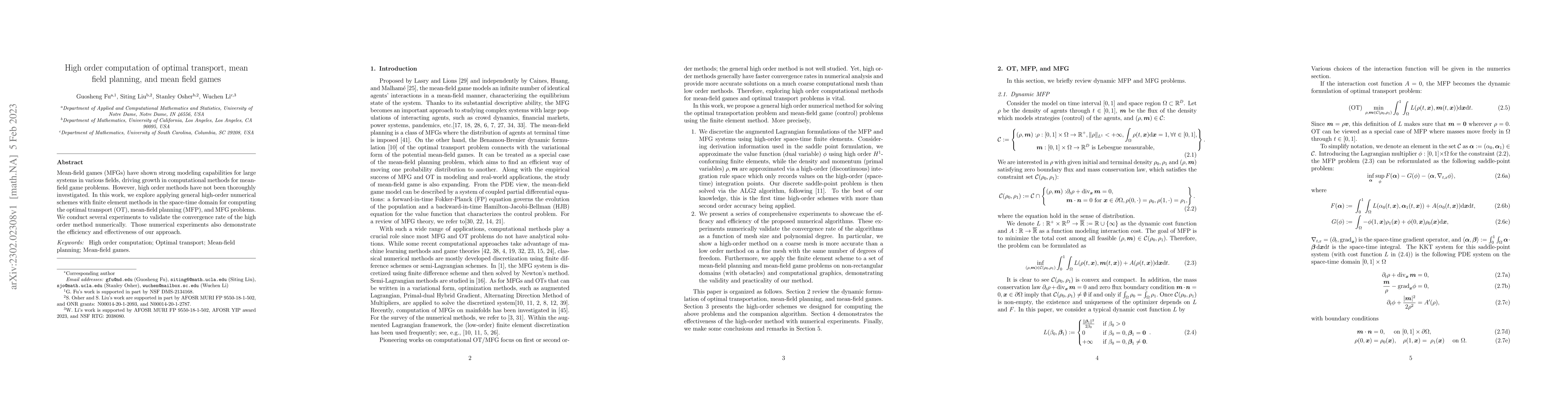 Thumbnail for High order computation of optimal transport, mean field planning, and
  mean field games