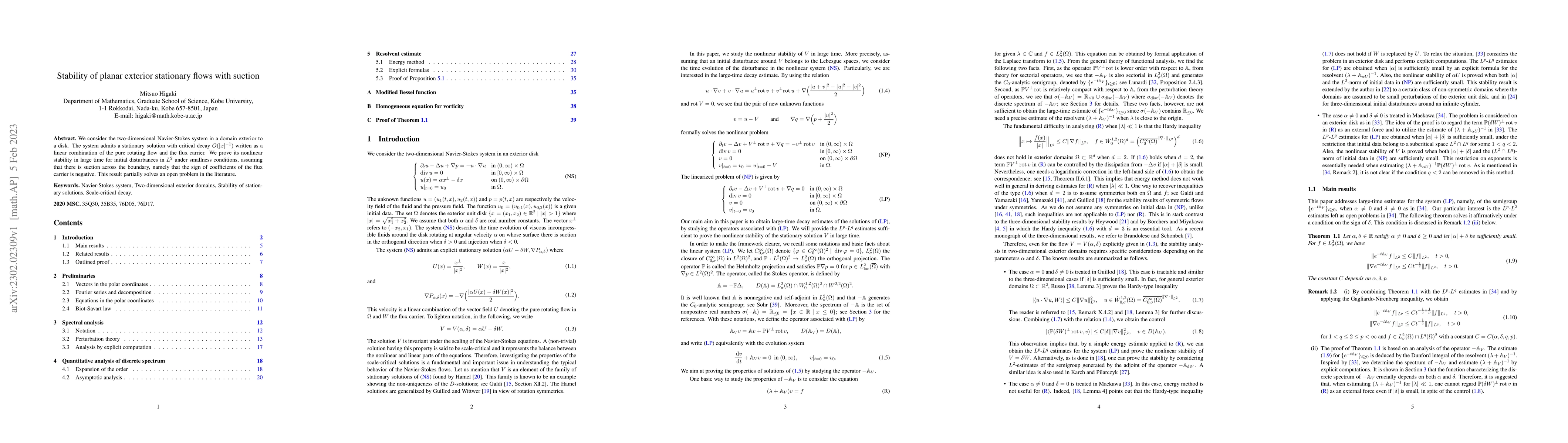 Thumbnail for Stability of planar exterior stationary flows with suction