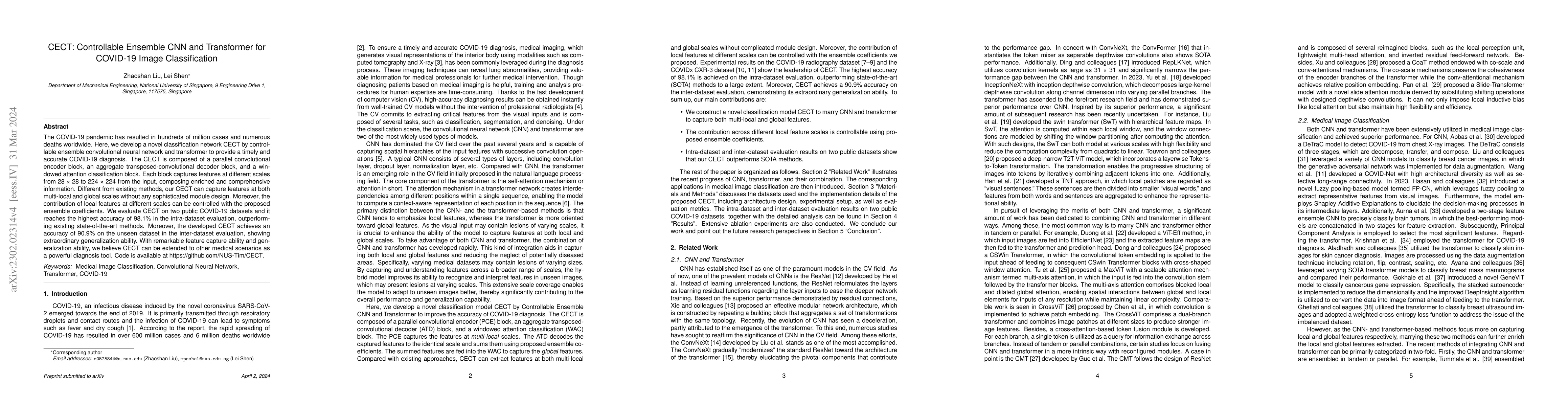 Thumbnail for CECT: Controllable Ensemble CNN and Transformer for COVID-19 Image
  Classification