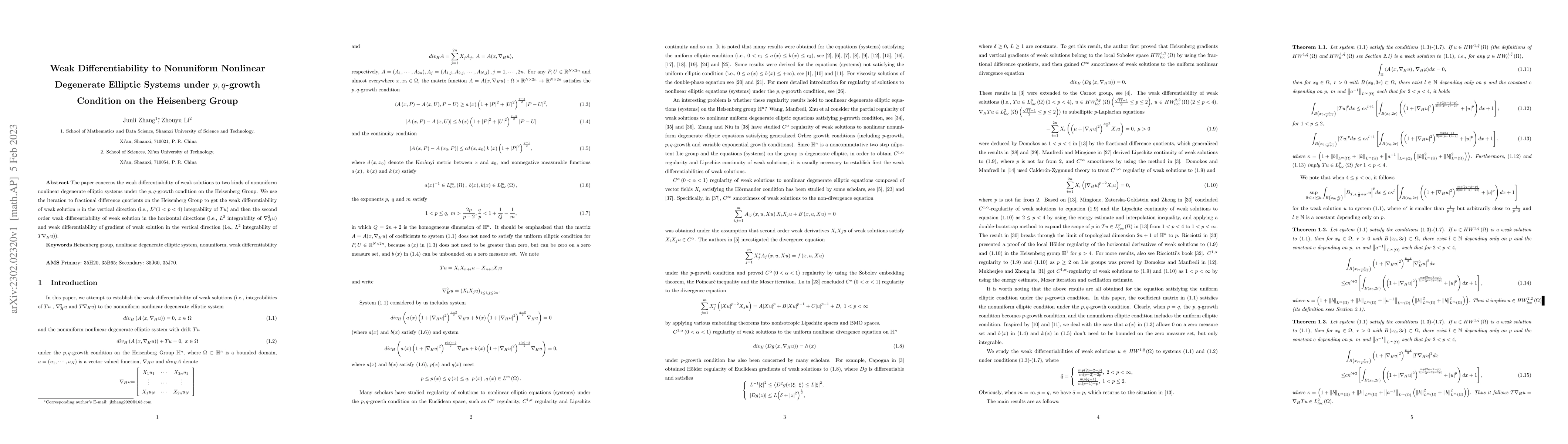 Thumbnail for Weak Differentiability to Nonuniform Nonlinear Degenerate Elliptic
  Systems under $p,q$-growth Condition on the Heisenberg Group
