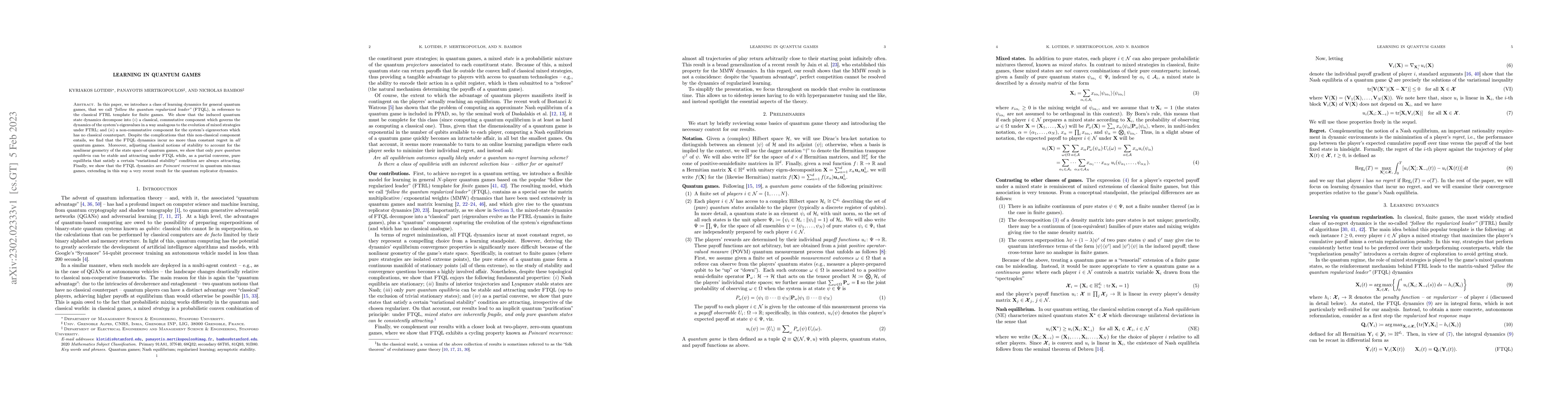 Thumbnail for Learning in quantum games